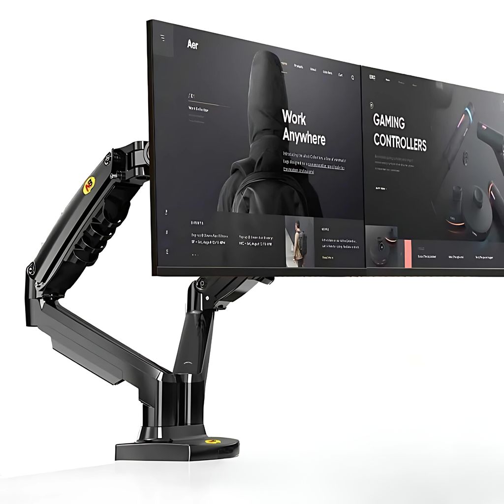Gasdruckfeder Monitorhalterung für zwei Monitore bis 27'' Bildschirmhalterung Tischklemme VESA 75,100 - 360 Grad drehbar, 180 Grad schwenkbar