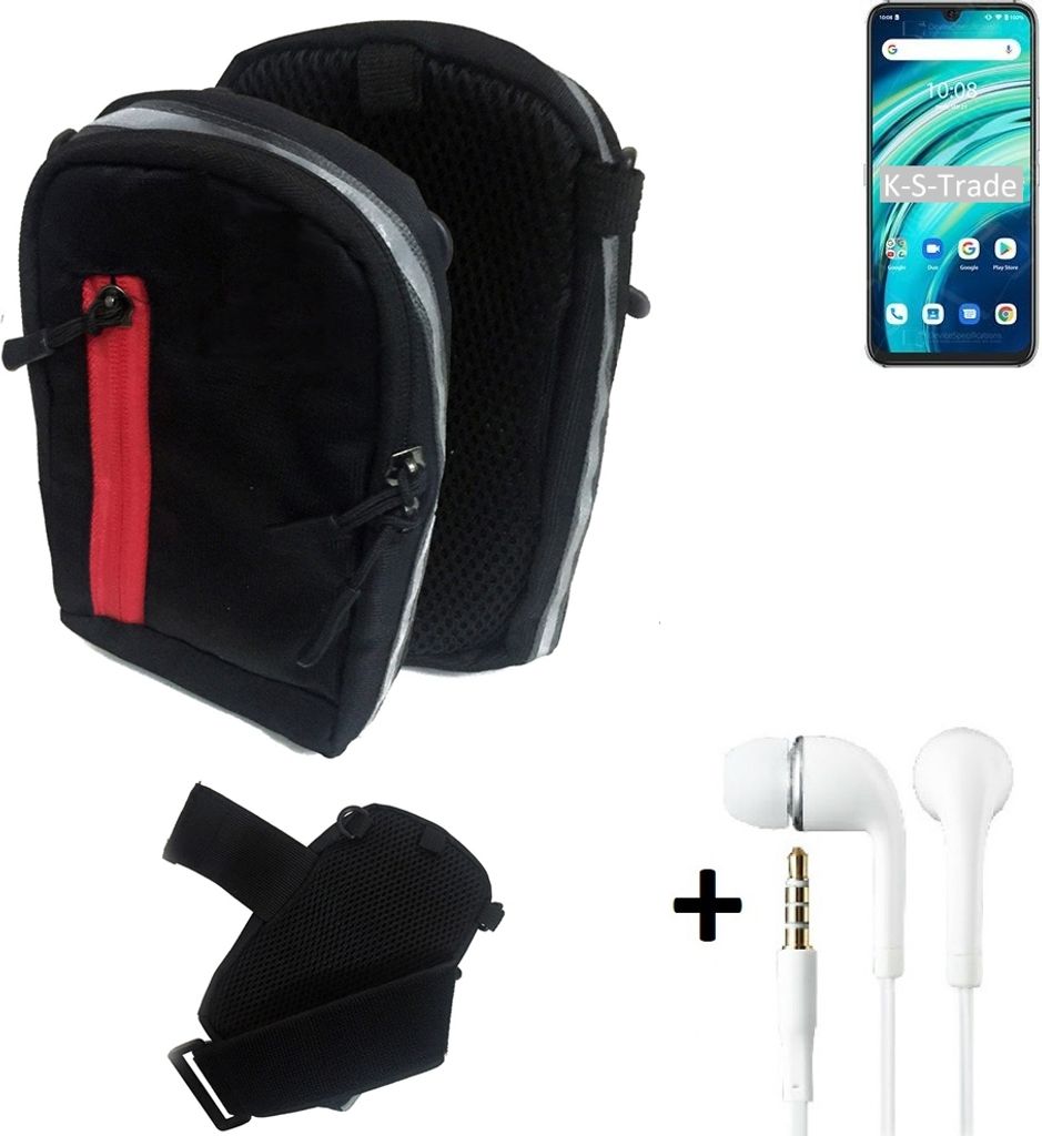 K-S-Trade Outdoor Gürteltasche Holster Umhängetasche + Kopfhörer kompatibel mit UMIDIGI A9 Pro schwarz Handy Tasche Case travelbag Schutzhülle