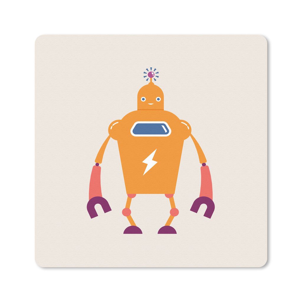 MuchoWow Mauspad Mousepad Roboter - Antenne - Orange - Blitzschlag - Junge - Kinder 30x30 cm - Mousepads - Maus Mat - Pad - Mausunterlage - Gaming