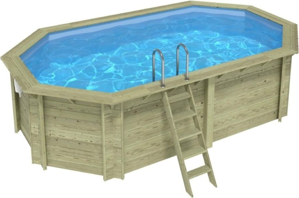 Pool NEMO 5.79 x 3.49 - H.1.45 m, hellblau, mit am Beton verschraubten Stahlprofilen