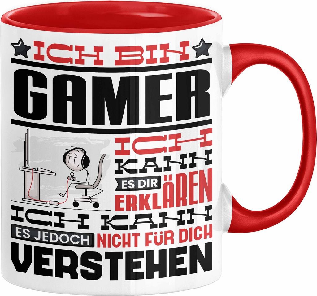 Gamer Geschenk Kaffee-Tasse Geschenkidee für Gamer Ich Bin Gamer Ich Kann Es Dir Erklären Jedoch Nicht Für Dich Verstehen Spruch Lustig (Rot)