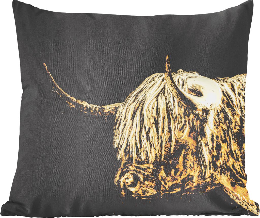 MuchoWow Zierkissen Sofakissen Wohnzimmer Dekokissen 50x50 cm Schottisches Hochlandrind - Schottische Kuh - Gold - Komfort - Sofakissen