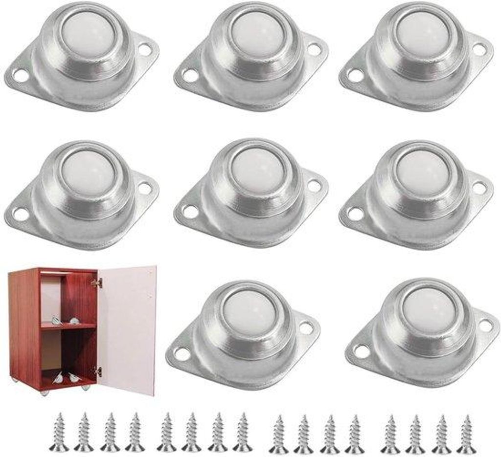 Nylon-Schwenkrollen - Set aus 8 Stück mit Schrauben - Kastrollen - Möbelrollen - Gabelrollen