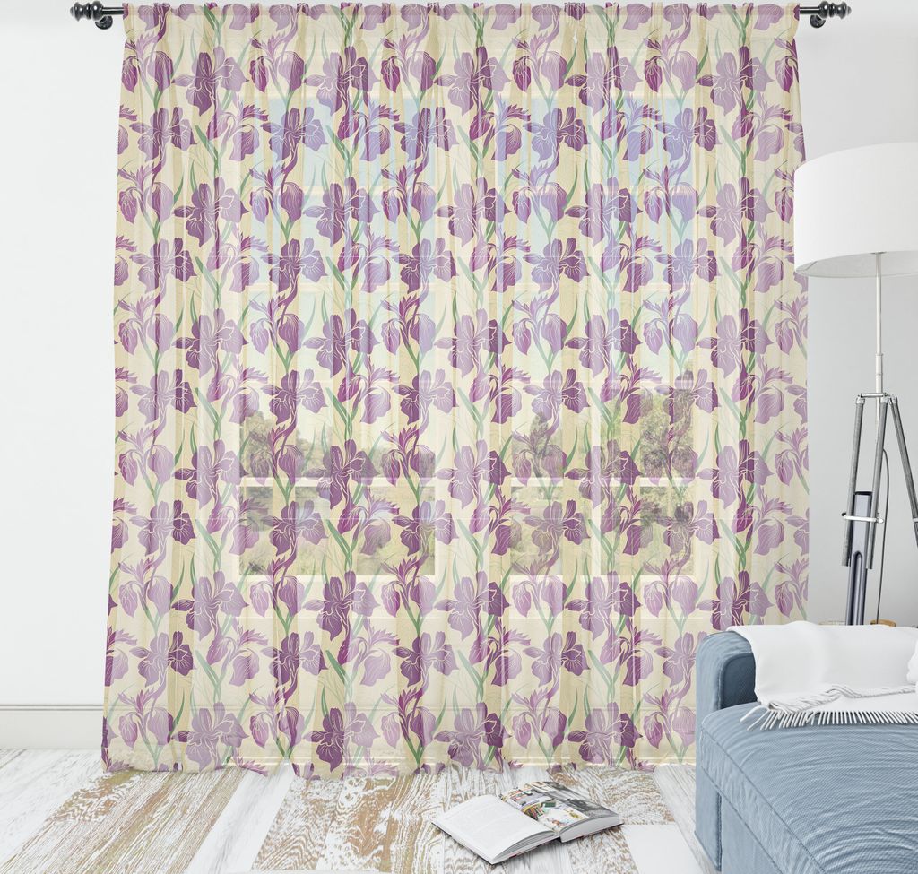 ABAKUHAUS Blumen Wandteppich, Repetitive Violett-Ton Iris-Blumen-Natur Illustration, Wohnzimmer Schlafzimmer seidiges Satin Wandtuch, 274 cm x 274 ...