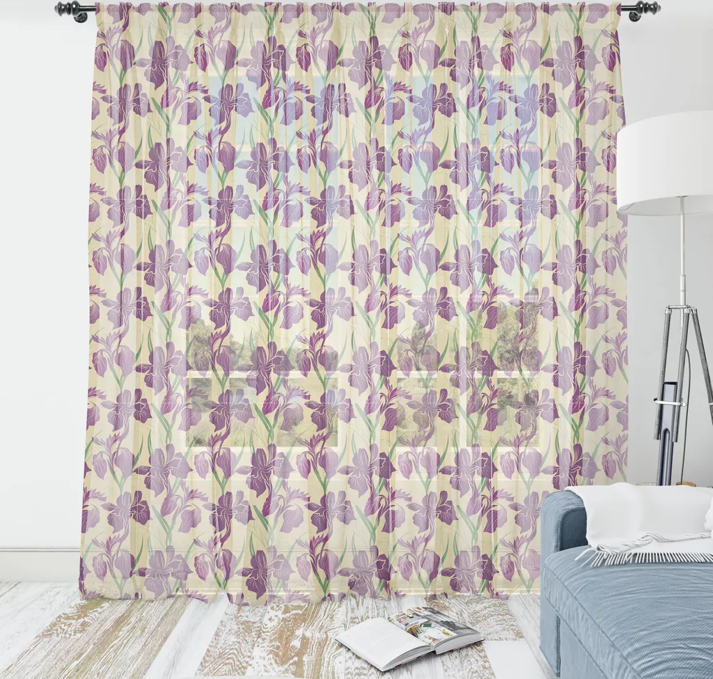 Déco Murale Chambre : Tapisserie Motif Fleurs Iris Violettes 220 x 274 cm