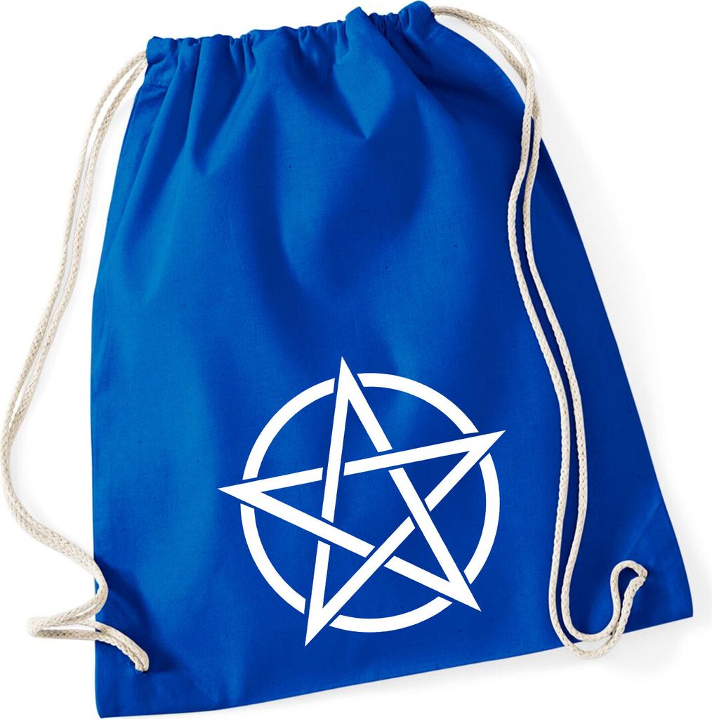 Huuraa Turnbeutel Pentagramm Drudenfuß 12 Liter Bright Royal Baumwolle Rucksack Geschenkidee