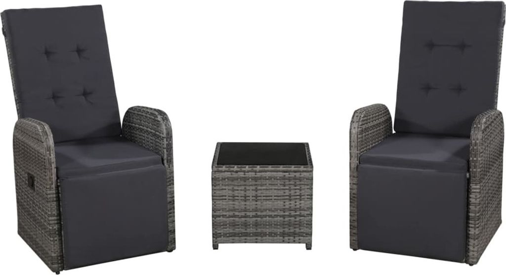"Rabatt" 3-tlg. Bistro-Set - mit tishe & Stuhl - mit Auflagen Poly Rattan Grau - Lounge-Dining set CC20128