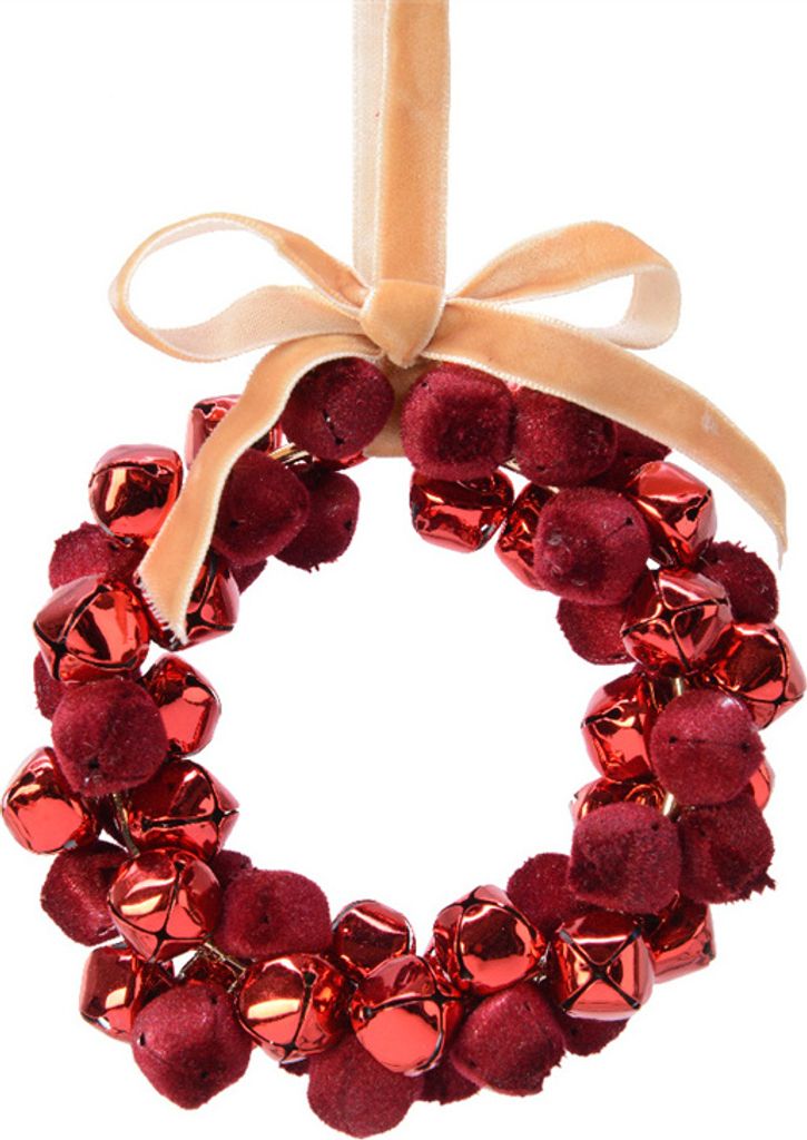 Türkranz weihnachtliche "Metall Rassel" - rot, Metall, 10 cm Cremefarbene Schleife - 10 cm