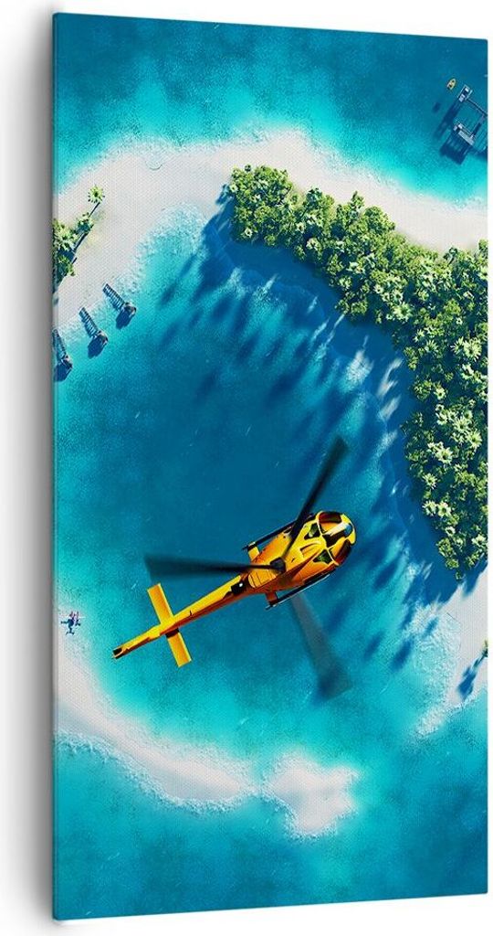 Bild auf Leinwand - Leinwandbild - Hubschrauber Ozean Insel Paradies - 65x120cm - Wand Bild - Wanddeko - Leinwanddruck - Bilder - Kunstdruck - Lein...