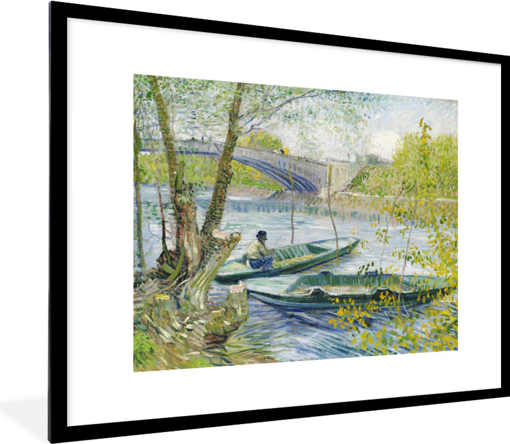 MuchoWow MuchoWow Gerahmtes Poster Angeln im Frühling - Vincent van Gogh 80x60 cm - Poster mit zchwarzem Bilderrahmen - Schlafzimmer-Dekoratio...