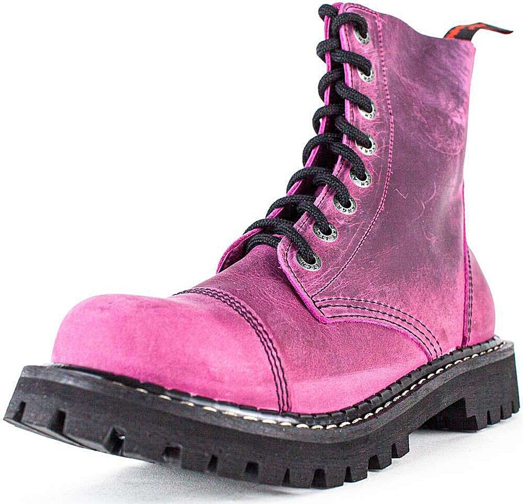 ANGRY ITCH-8-Loch Vintage Pink Ranger Armee Leder Stiefel mit Stahlkappe, EU 46