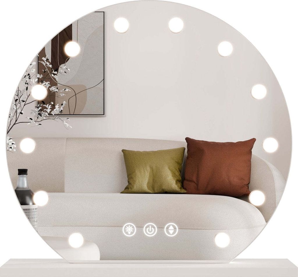 SensaHome Hollywood-Spiegel mit Beleuchtung – 3 Positionen – 2700 K/4500 K/6400 K – Kosmetikspiegel – verstellbares Licht – 60 cm – Weiß