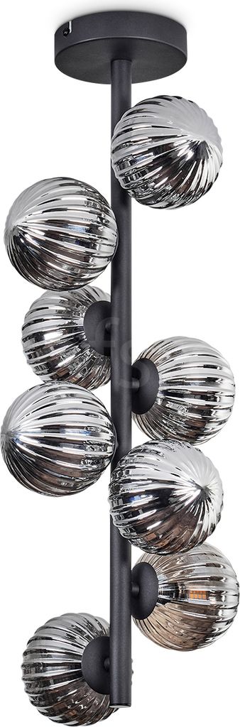Isorella Deckenlampe aus Metall/Riffelglas in Schwarz/Rauchfarben