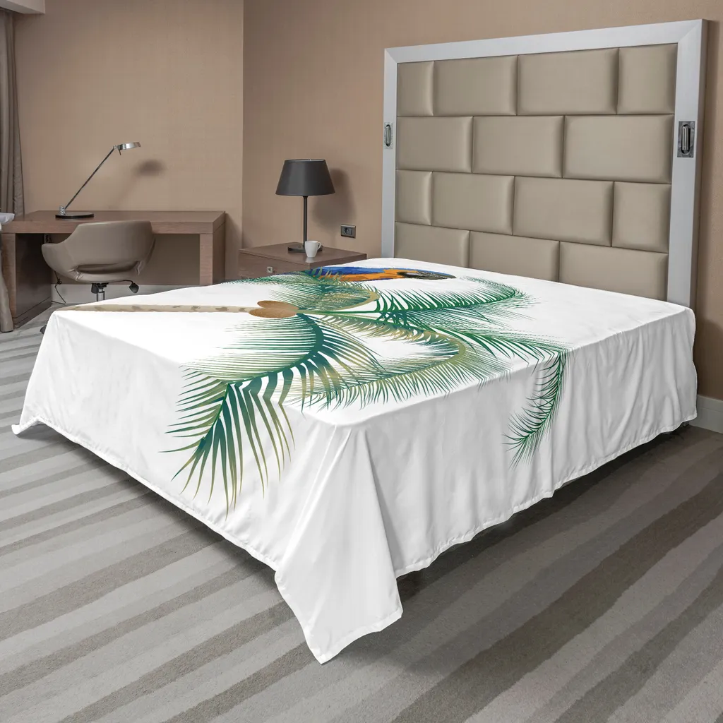 Drap plat supérieur imprimé perroquet blanc et vert 260x228 cm souple
