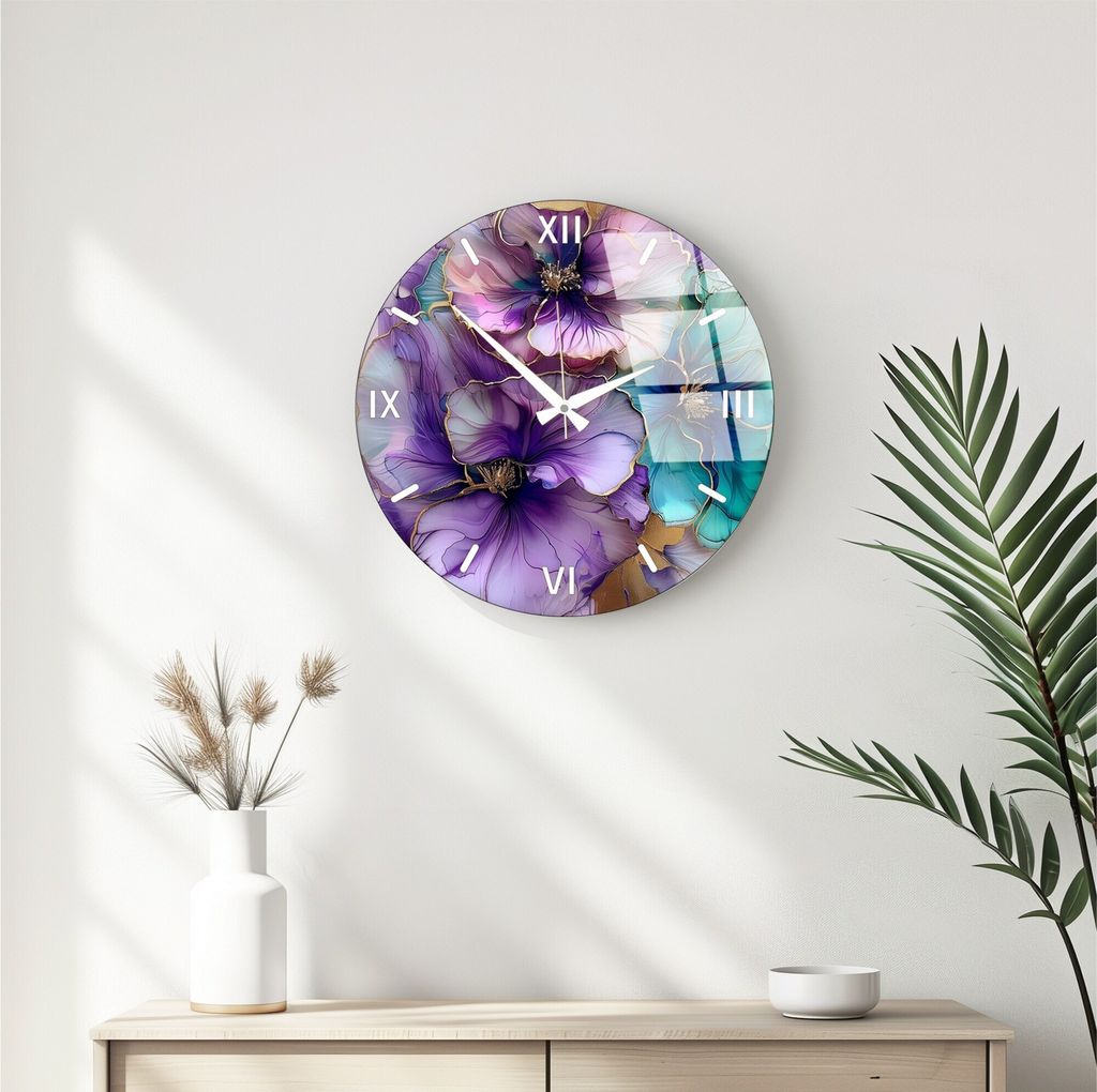 Opviq , Huhu341 - 40 x 40, Dekorative Glaswanduhr, Mehrfarbig, 100 % GLAS, 40 x 40 cm
