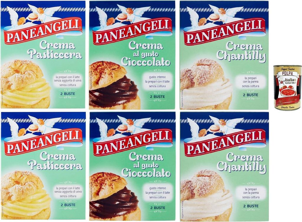 Paneangeli crema Testpaket Creme Chantilly Schokoalde Pudding Pulver Mischung Pudding kuchen, mit einem zarten Vanillegeschmack 6 stuck + Italian G...