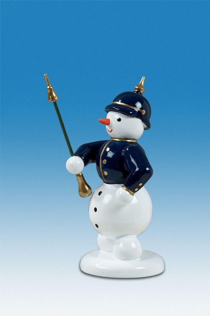 Holzfigur Schneemann Dirigent mit Tambourstab Höhe 6,5cm NEU