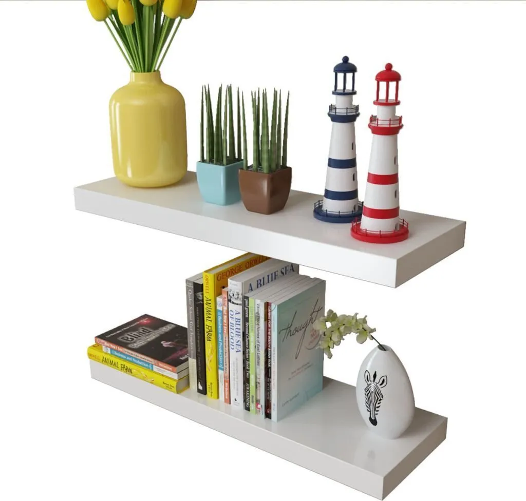 Étagères Murales en MDF Blanc 2 pcs - Finition Laquée et Robuste - 4