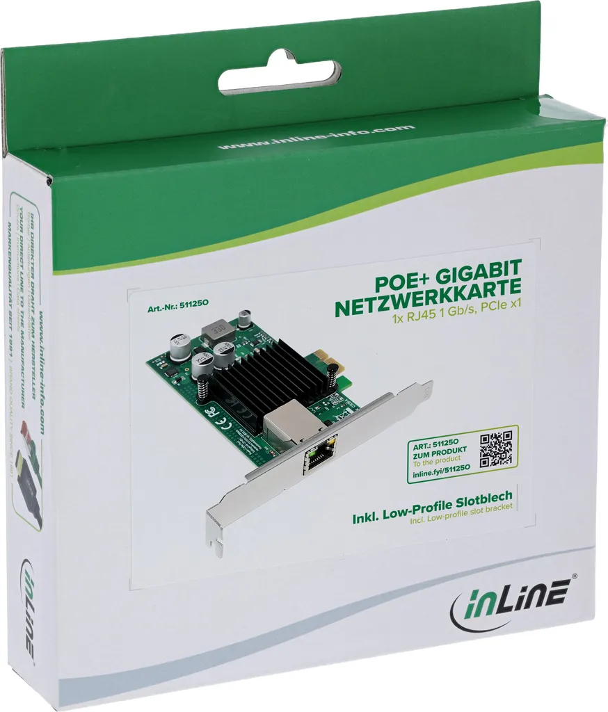 Contrôleur Réseau Ethernet Gigabit InLine PCIe PoE+ pour PC Fixe - 8