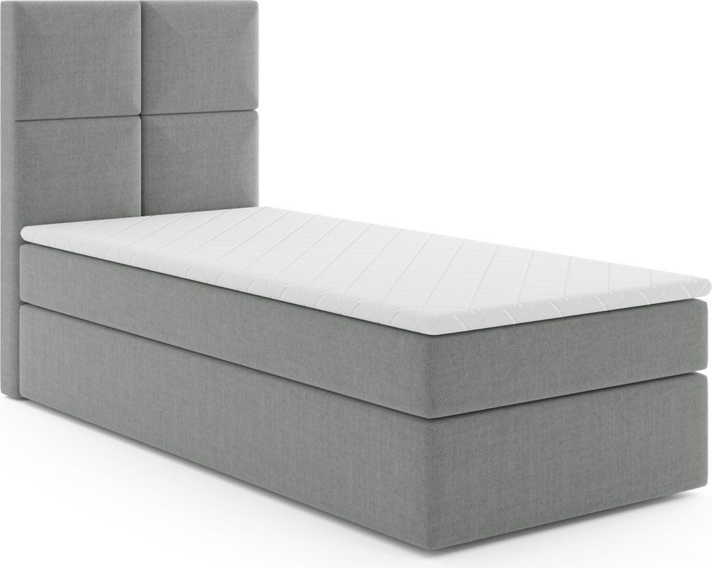 MR GROUP Boxspringbett OMIS 90x200 rechts Kinderbett Jugendbett Einzelbetten Bett mit Stauraum Polsterbett Matratze Topper H3 Schlafzimmer hellgrau