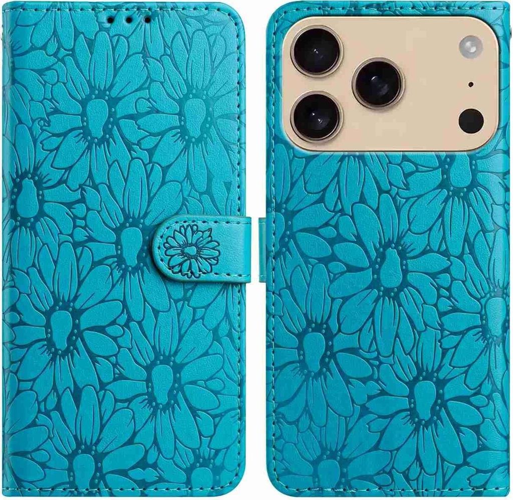 Mobigear Flowers iPhone 17 Pro Max Hülle Klapphülle Geldbörse - Blau