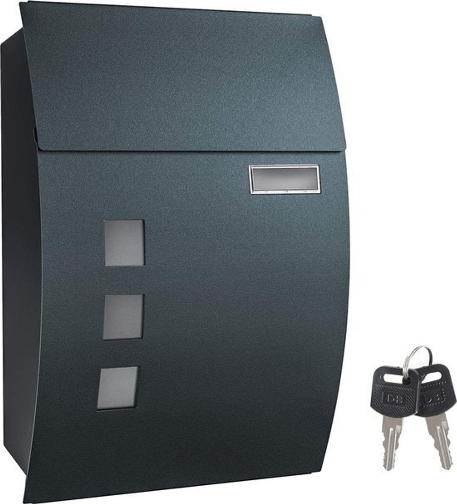 SONGMICS GMB030G02 Wandbriefkasten mit Sichtfenster, Platz für Namen, 2 Tasten, grau-anthrazit
