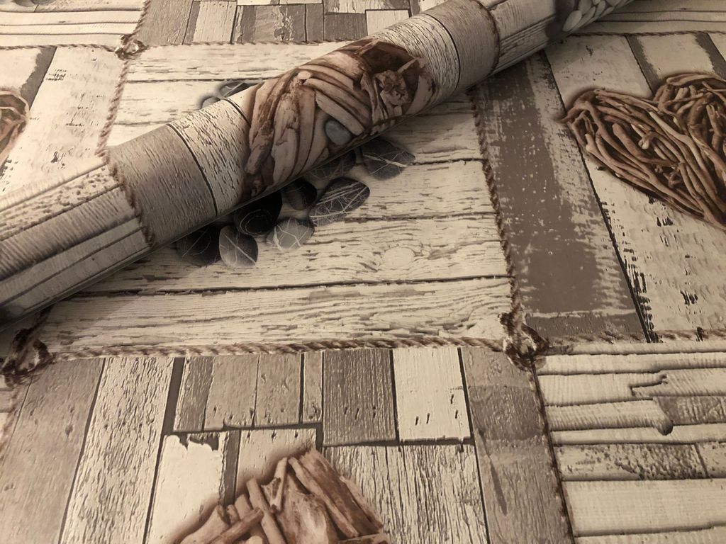 PVC Tischdecke Cuore Wachstuch - Breite & Länge wählbar - abwaschbare Tischdecke - Herz Vintage grau Steine Deko Holz, Größe:110 x 160 cm