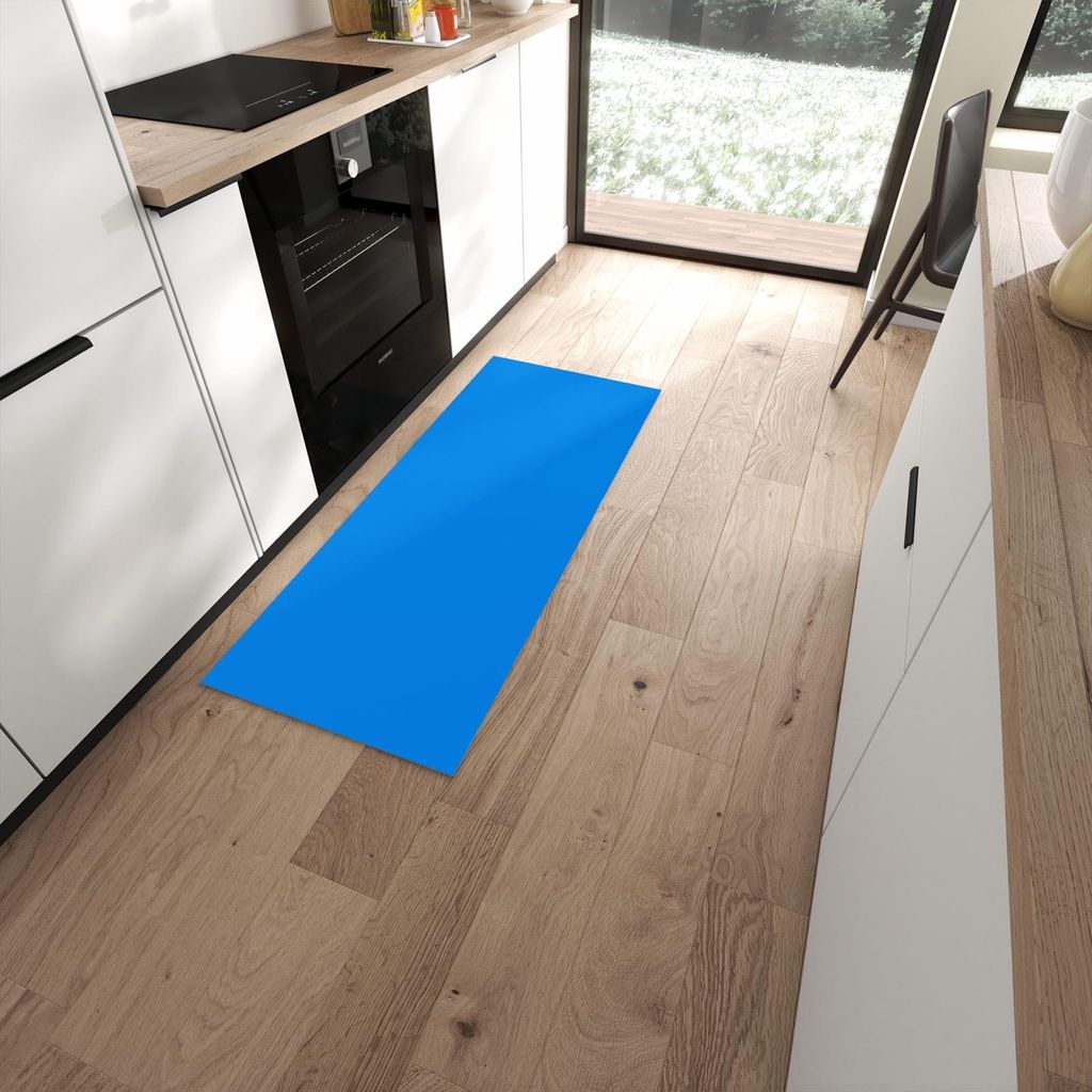 Küchenteppich 60x150cm rutschfest & abwischbar PVC Läufer - Hellblauer Hintergrund I