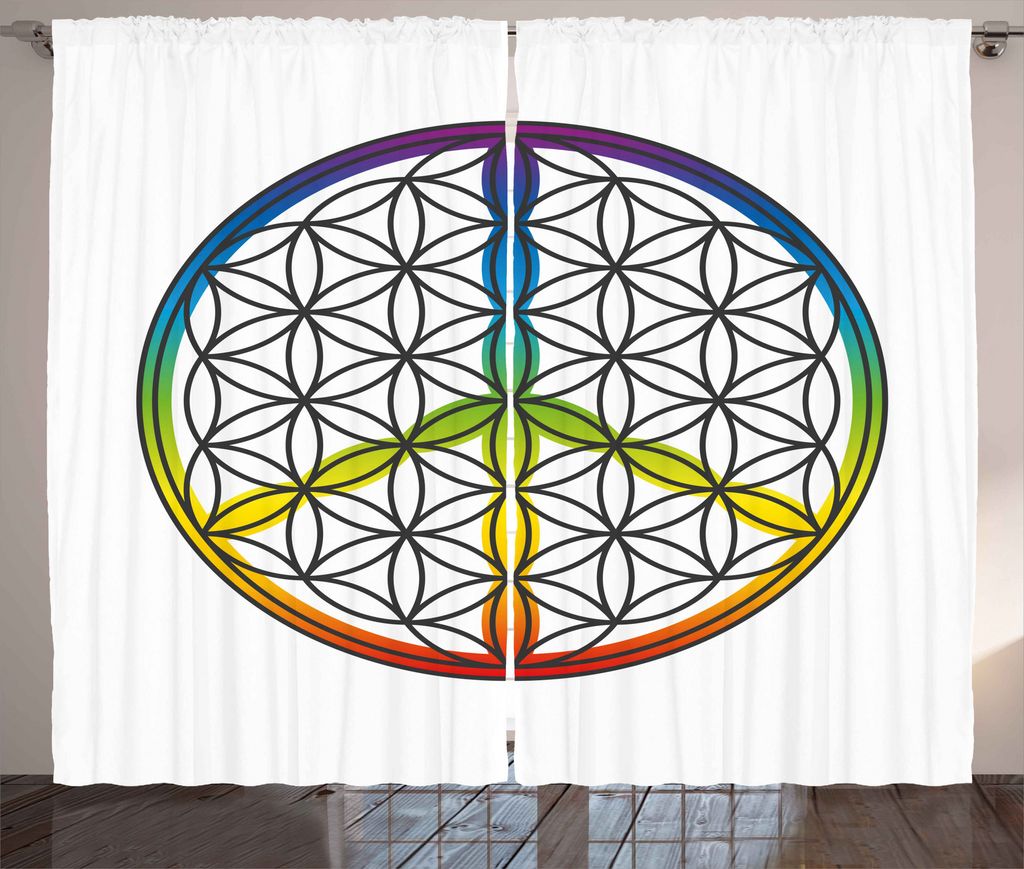 ABAKUHAUS Hippie Rustikaler Vorhang, Leben und Friedenssymbol, Wohnzimmer Universalband Gardinen mit Schlaufen und Haken, 280 x 225 cm, Mehrfarbig