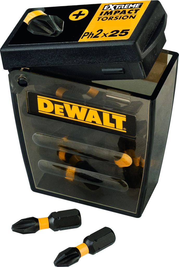 A set of Dewalt screwdriver bits in their packaging.