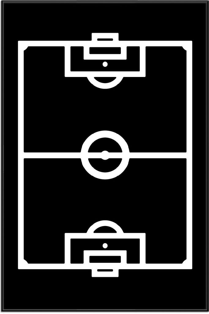Wallario Wandbild Fußball - Fußballfeld in Schwarz-Weiß, Größe: 61 x 91,50 cm, Poster mit schwarzem Aluminiumrahmen