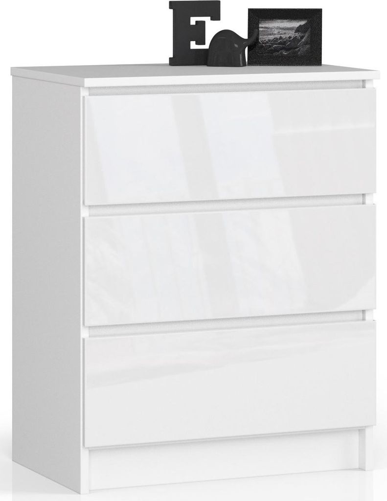 Kommode – Sideboard – Schubladenkommode – 60 cm – Weiß / Hochglanz – Kompakter Stauraum mit klarer Linienführung