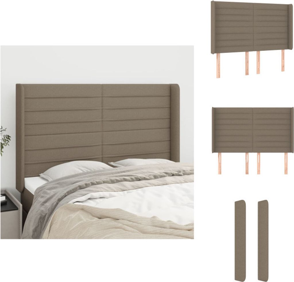 vidaXL Kopfteil mit Ohren Taupe 147x16x118/128 cm Stoff - Kopf- & Fußenden