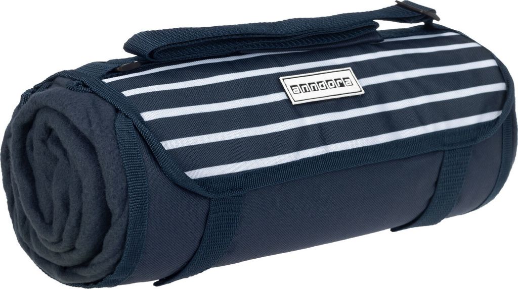 Picknickdecke 125 x150 cm aus Fleece - blau weiß gestreift AHOI - Blau