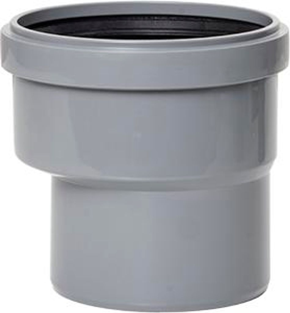 A gray pipe adapter with a black rubber seal at the top, isolated on a white background.