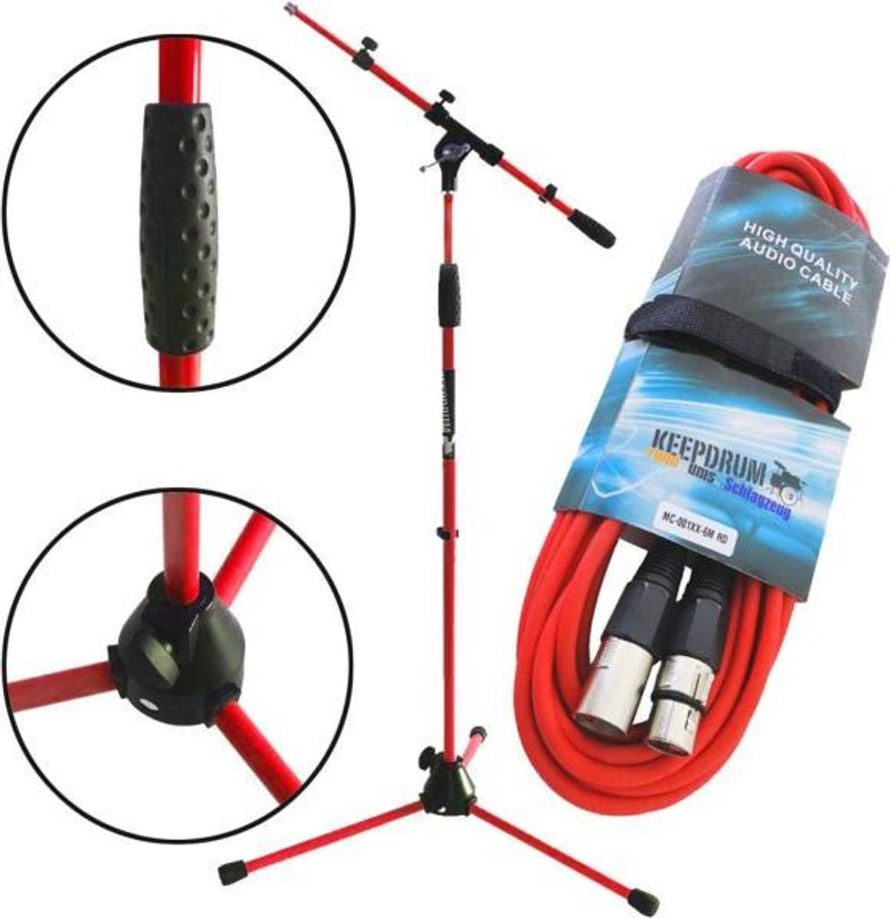 keepdrum MS106 RD Rot Mikrofonständer  mit 6m XLR Kabel Rot Produktbild 