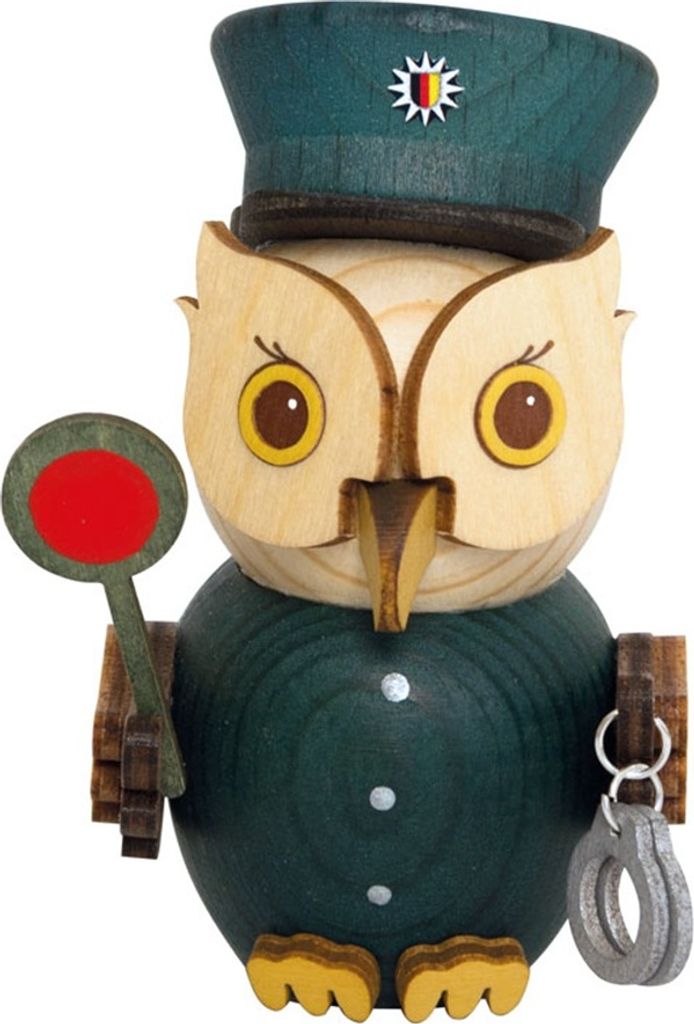 Drechslerei Kuhnert - Mini-Eulen aus Holz - Polizist - ca. 7 cm groß - als Dekoration oder Geschenk geeignet