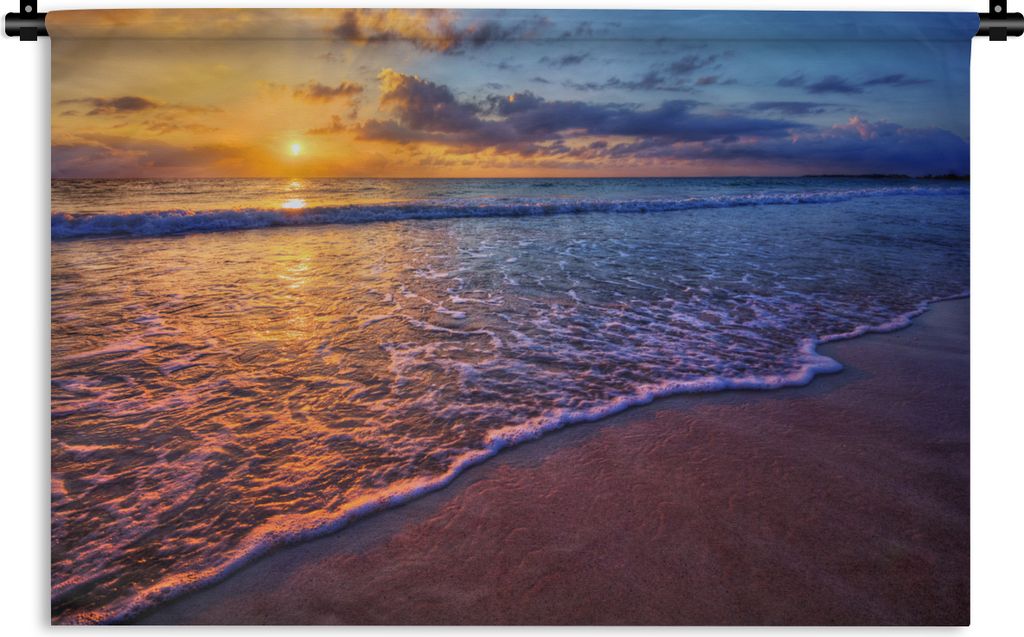 MuchoWow Wandteppich Wandbehang Meer - Strand - Sonnenuntergang - Wolken - Horizont 90x60 cm Tapisserie Dekoration Wandtuch - Wandskulpturen - Bi...