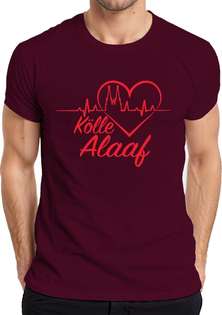 Kölle Alaaf Karneval Kölner Dom Herz Jeck Fasching Fastnacht Herren T-Shirt, Burgundy, 3XL