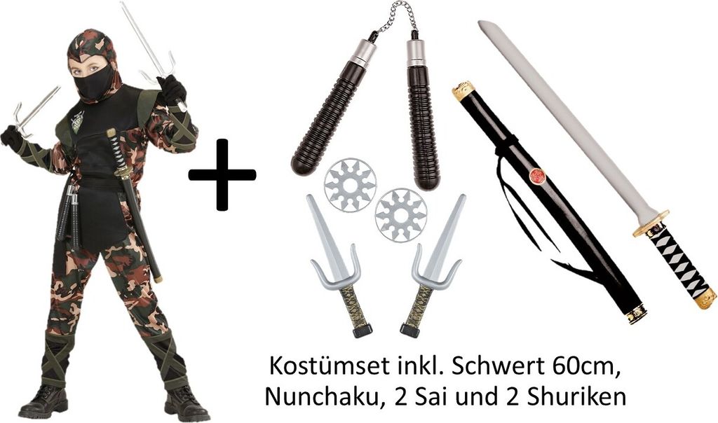 Verkleidung Ninja Krieger für Kinder Gr. 128-158 cm - Produktbild 