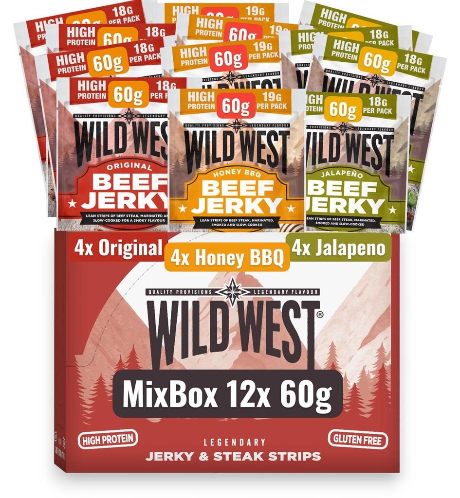 Wild West Beef Jerky Mix Box 12x 60 g – 3 Sorten Original, Produktbild 