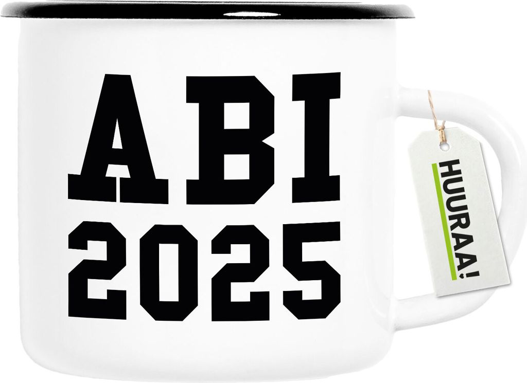 Huuraa Emaille Tasse ABI 2025 Abitur 300ml Vintage Campingbecher Geschenkidee