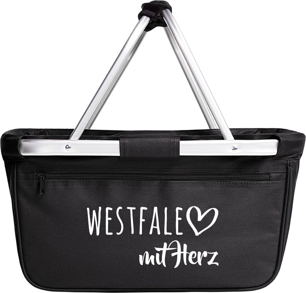 Huuraa Einkaufskorb Westfale mit Herz 20 Liter Black faltbarer Tragekorb Geschenkidee