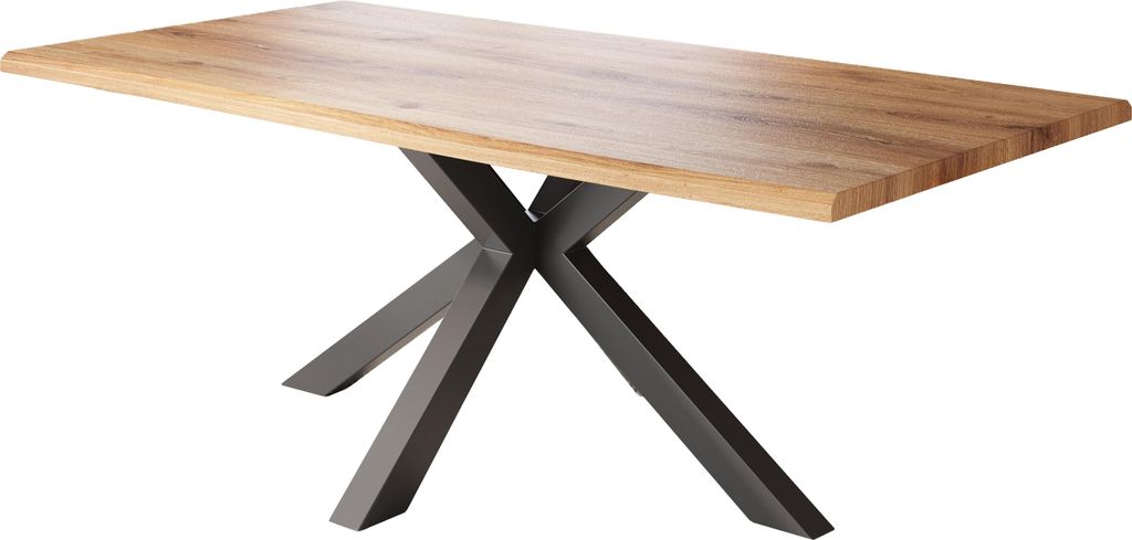 Esstisch Baumkante Holz-Optik Wildeiche 200 x 100 Spider-Gestell schwarz JULIUS