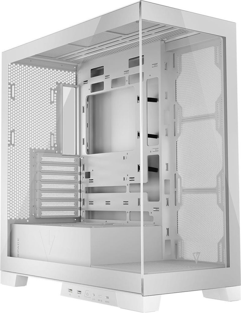 MODECOM VOLCANO SPACE Weiß PC-Gaming-Gehäuse ATX Midi Tower | PC Gehäuse mit Panoramadoppelglas | ARGB-Controller | Gaming Computergehäuse mit ...