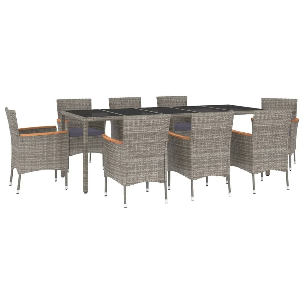 9-tlg. Garten-Essgruppe mit Kissen Grau Poly Rattan Produktbild 