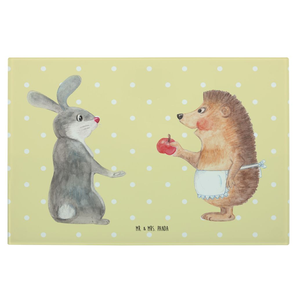 Mr. & Mrs. Panda Glas Schneideplatte Hase Igel - Gelb Pastell - Geschenk, Herzschmerz, Schneidplatte, Schneidebrett, Spruch Romantisch, Aus, Tröst...