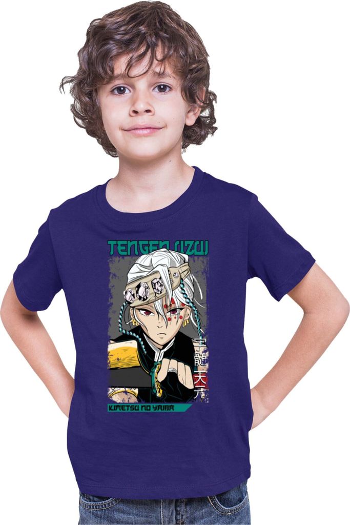 Kinder T-Shirt Demon Anime Slayer Kimetsu No Yaiba Uzui Tengen 001, 5-6 Jahr - 116 / Dunkelblau