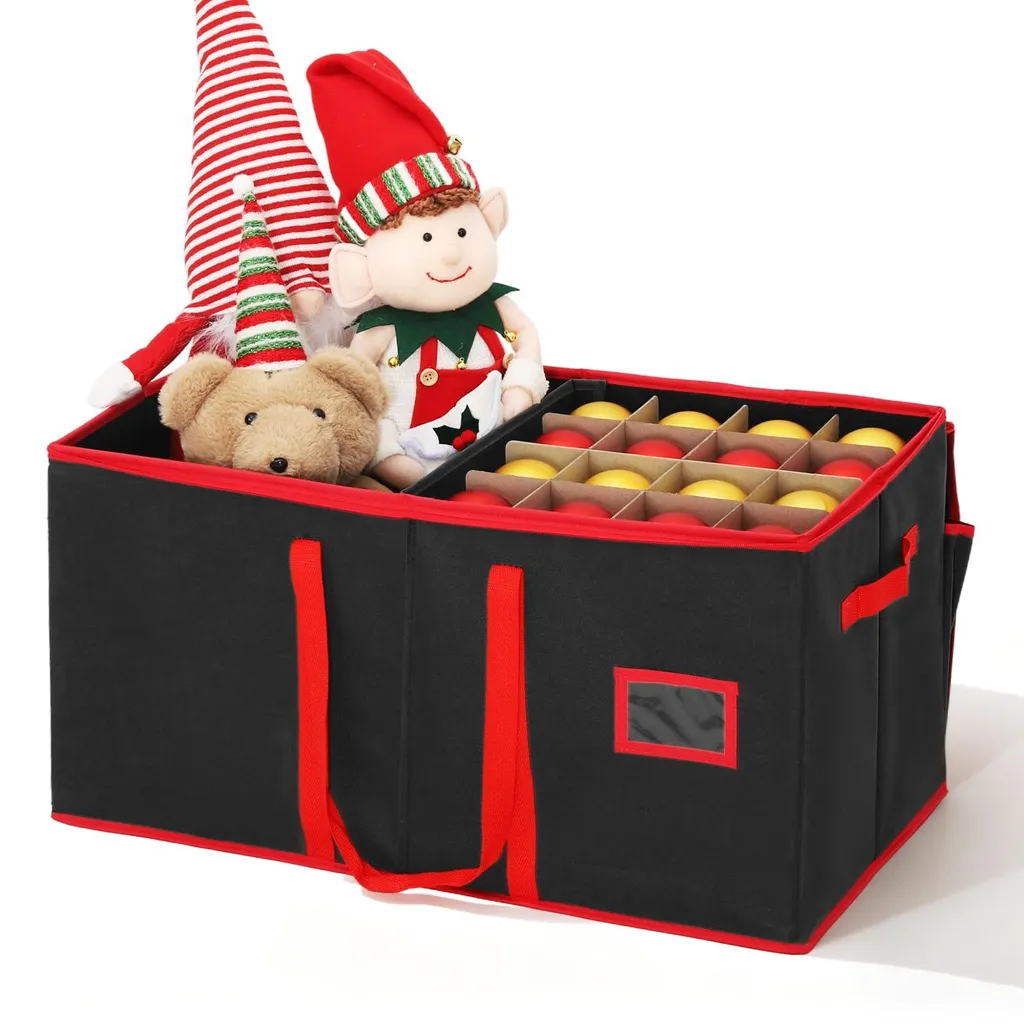 Grand bac de stockage pour boules de Noël et accessoires de sapin en carton