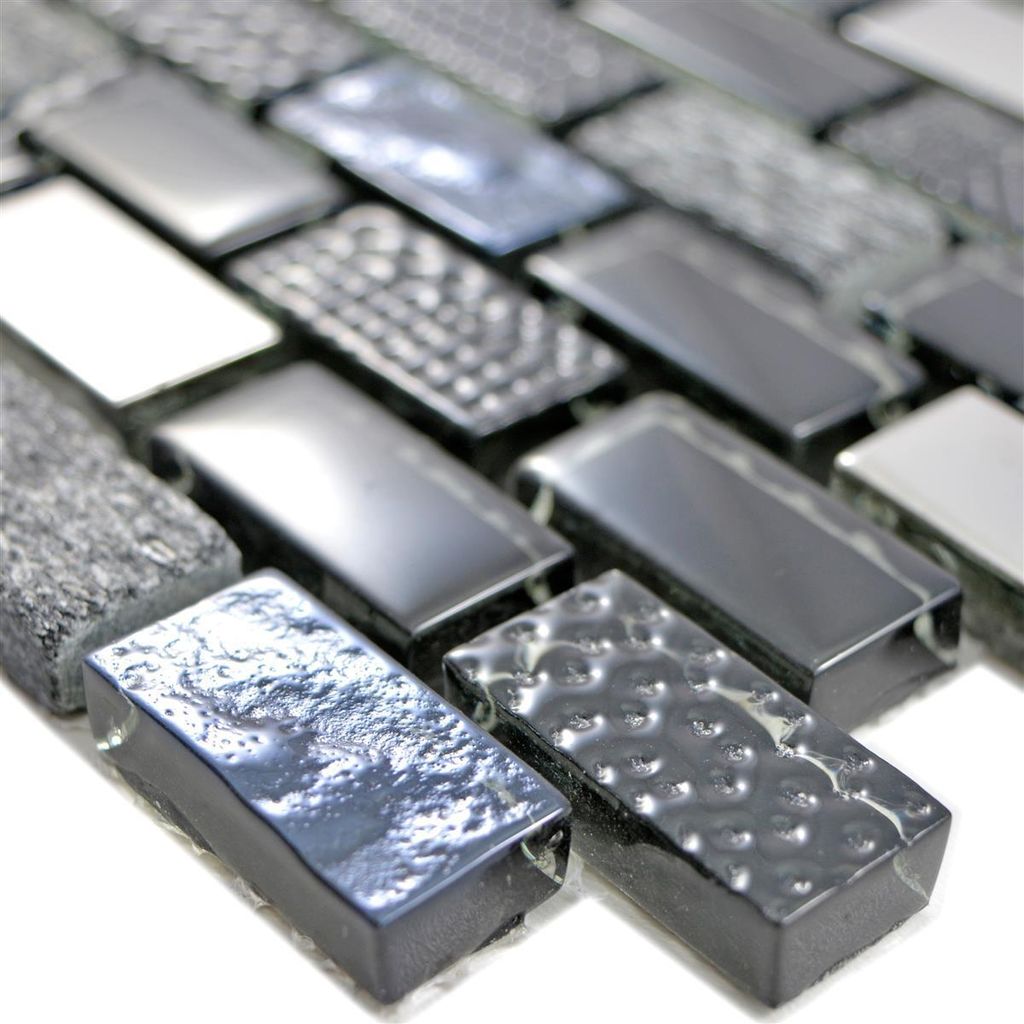 Glas Naturstein Mosaikfliesen Limona Schwarz